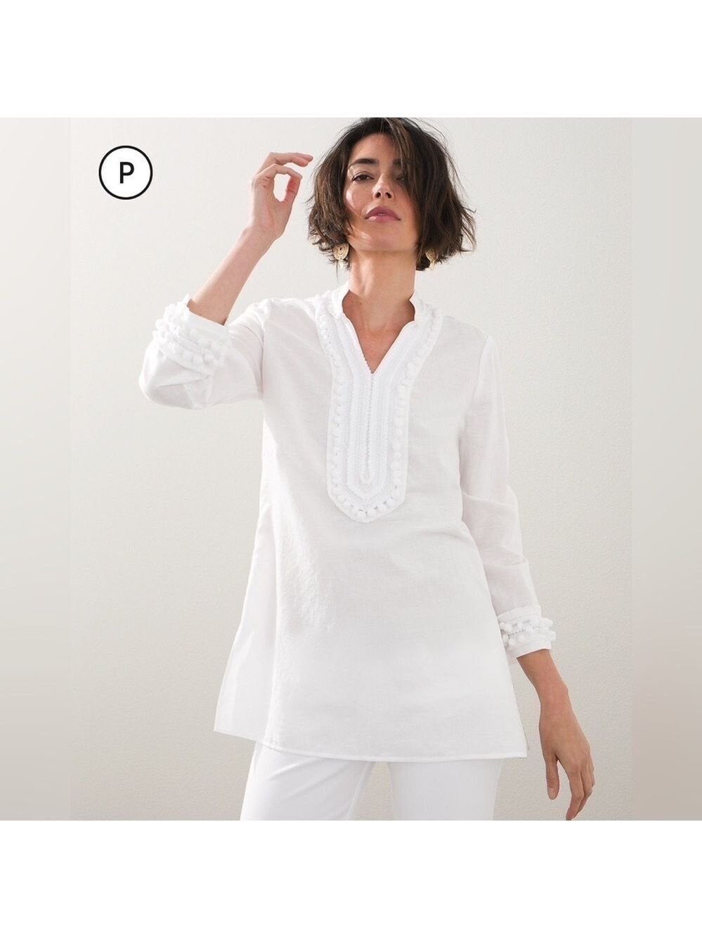 CHICO'S Linen-Blend Embellished Kurta
